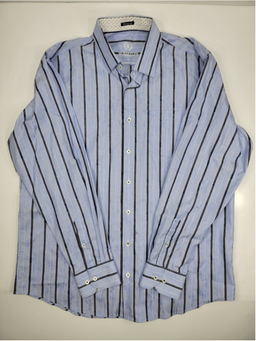 Bugatchi Classic Fit Blue Striped Leaves Pattern Long Sleeve Men's Shirt XL Flip